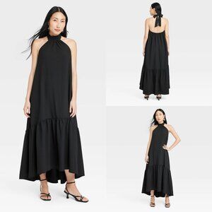 Medium - Womens Halter Hi-Lo Midi Dress - A New Day - Black